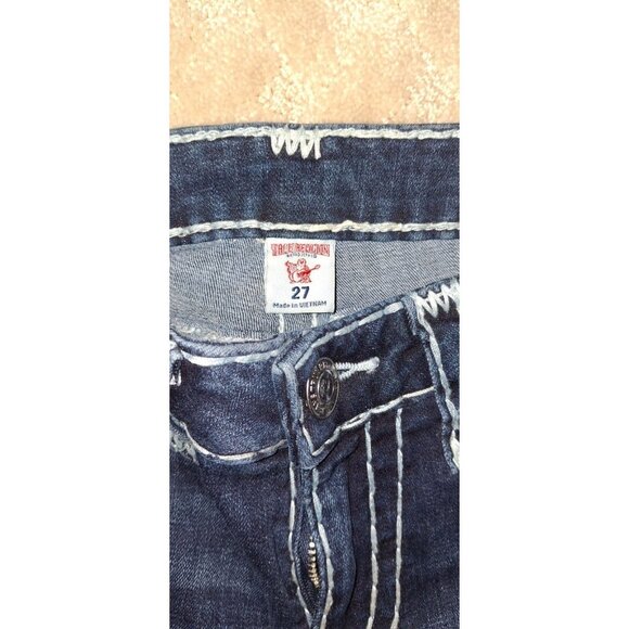 True Religion Jeans Women's Size 27x29 Skinny Flap Pocket Big T Stitch Dark Wash - Picture 2 of 4